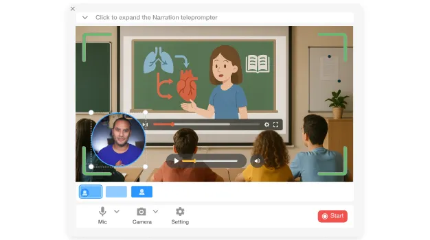 Record curriculum explainer videos using webcam and screen capture with Visla’s video creator.